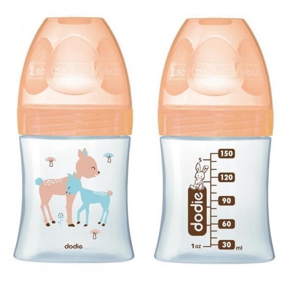 Dodie Biberon Sens+ Verre 150ml Beige 0-6m Tétine plat D1
