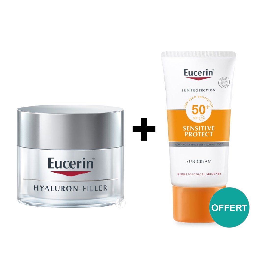 Eucerin Hyaluron Filler Soin De Jour Spf15 Peau Sèche 50ml + Sensitive Protect Spf50+ Offert
